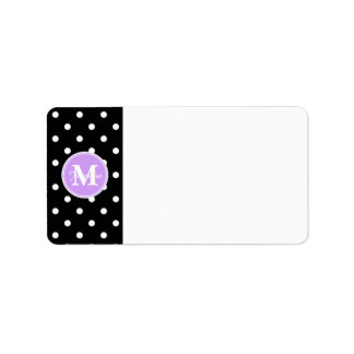 Purple Monogram Black White Polka Dots Label