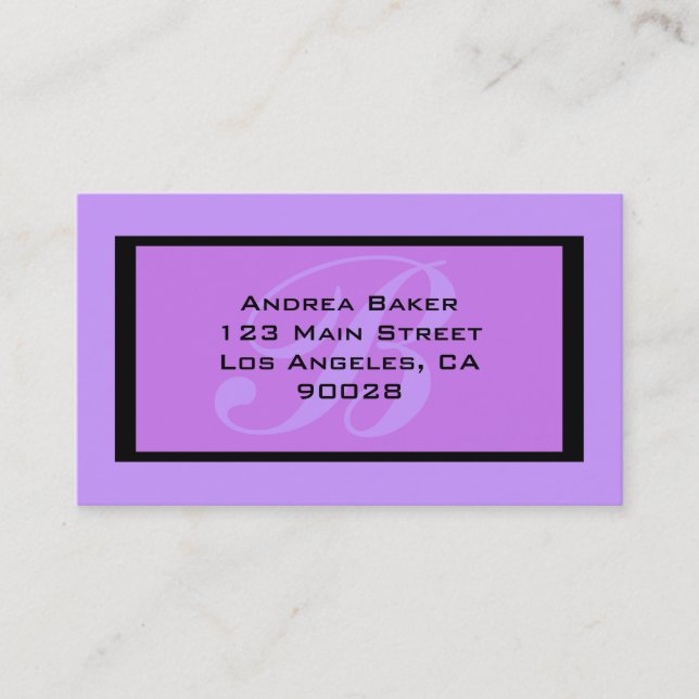 purple monogram business card (Front)