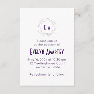 Purple Monogram Circle Baptism Invitation