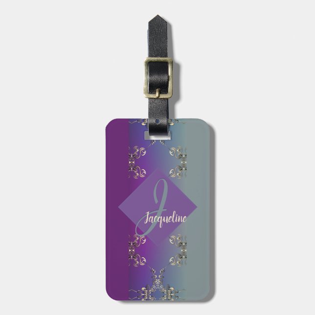 Purple Monogram Fabergè-like Luggage Tag (Front Vertical)