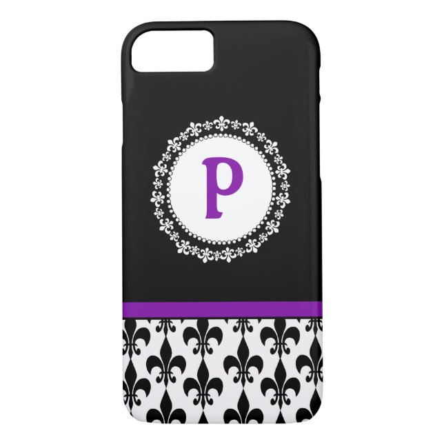 Purple Monogram Fleur de Lis iPhone 4/4S Case (Back)