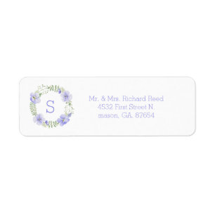Purple Monogram Floral Watercolor Elegant Address Return Address Label