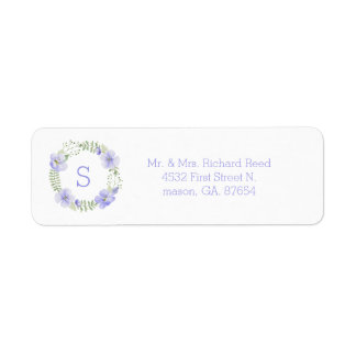 Purple Monogram Floral Watercolor Elegant Address Return Address Label