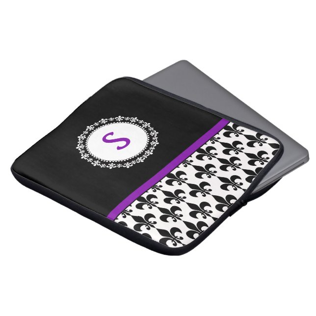 Purple Monogram Flower of Lis Laptop Sleeve (Front Top)