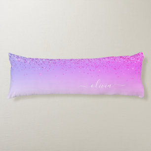 Purple Monogram Glitter Sparkle Girly Script Body Cushion