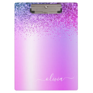 Purple Monogram Glitter Sparkle Girly Script Clipboard
