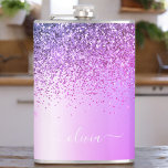 Purple Monogram Glitter Sparkle Girly Script Hip Flask<br><div class="desc">Purple Faux Foil Metallic Sparkle Glitter Brushed Metal Monogram Name and Initial Party Flask. This makes the perfect sweet 16 birthday,  wedding,  bridal shower,  anniversary,  baby shower or bachelorette party gift for someone that loves glam luxury and chic styles.</div>