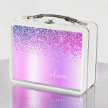 Purple Monogram Glitter Sparkle Girly Script Metal Lunch Box<br><div class="desc">Purple Faux Foil Metallic Sparkle Glitter Brushed Metal Monogram Name Lunch Box. This makes the perfect sweet 16 birthday or going back to school gift for someone that loves glam luxury and chic styles.</div>