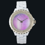 Purple Monogram Glitter Sparkle Girly Script Watch<br><div class="desc">Purple Faux Foil Metallic Sparkle Glitter Brushed Metal Monogram Name Watch. This makes the perfect graduation,  birthday,  wedding,  bridal shower,  anniversary,  baby shower or bachelorette party gift for someone that loves glam luxury and chic styles.</div>
