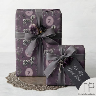 Purple Monogram Gothic Horse Wrapping Paper