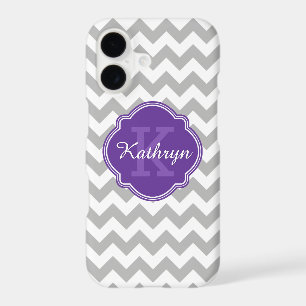 Purple Monogram Grey Chevron Pattern
