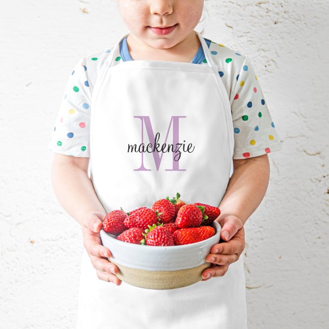Purple Monogram Initial and Name Personalised Kids Apron (Creator Uploaded)