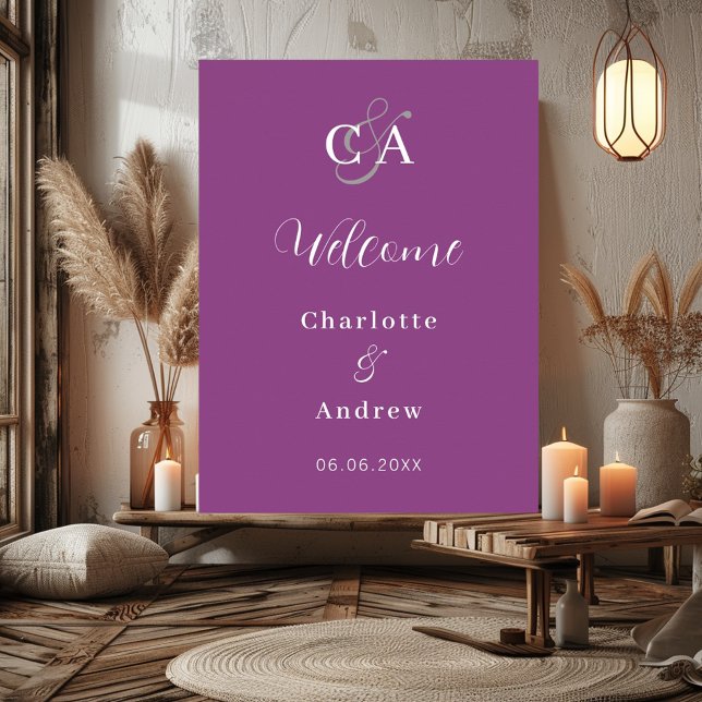 Purple monogram modern simple wedding welcome poster (Creator Uploaded)