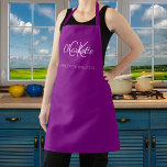 Purple monogram name business  apron<br><div class="desc">Purple coloured background. Personalise and add your first name,  monogram initials and full name.  Use your back space key to delete if you want the apron without your full name.</div>