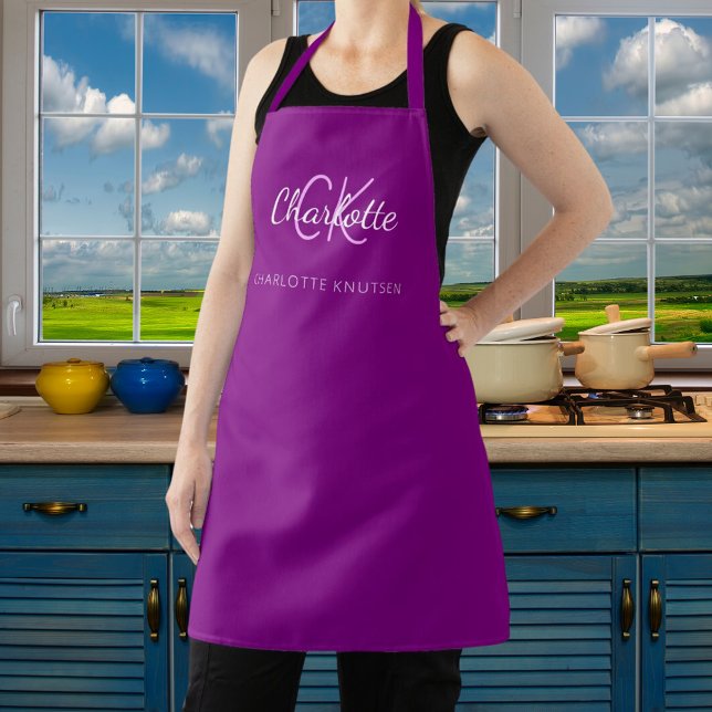 Purple monogram name business  apron (Creator Uploaded)