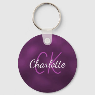 Purple monogram name minimalist elegant key ring