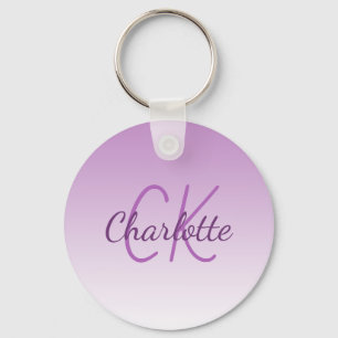 Purple  monogram name minimalist key ring