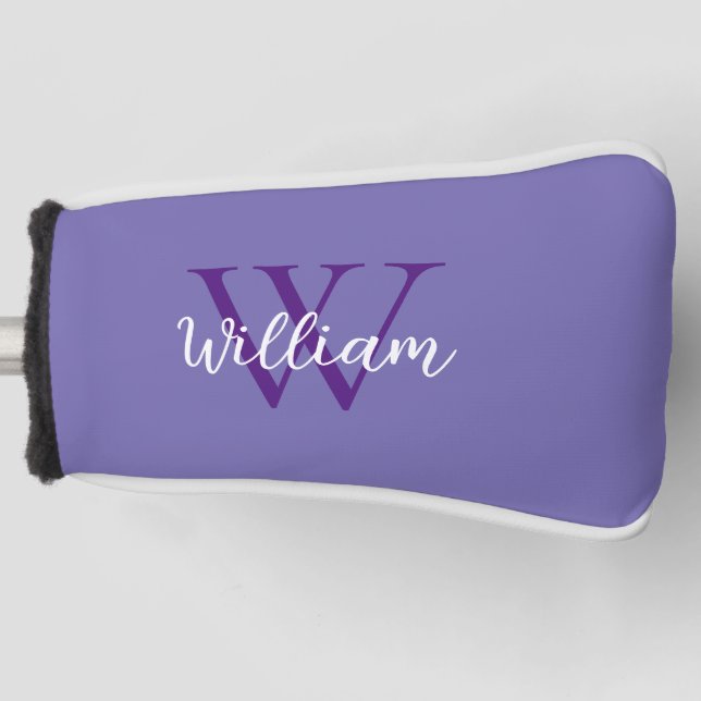 Purple Monogram Name Personalised Golf Head Cover (Front)