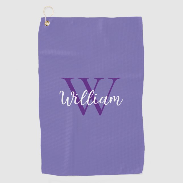 Purple Monogram Name Personalised Golf Towel (Front)