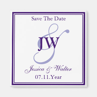Purple Monogram Save The Date Magnet