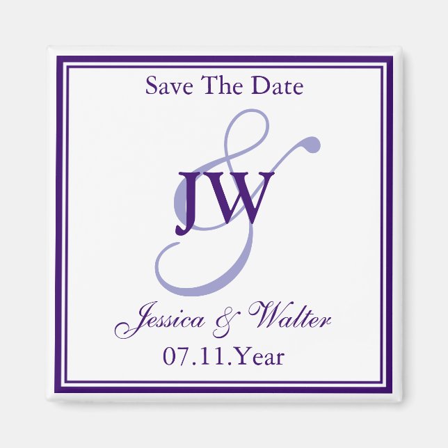 Purple Monogram Save The Date Magnet (Front)
