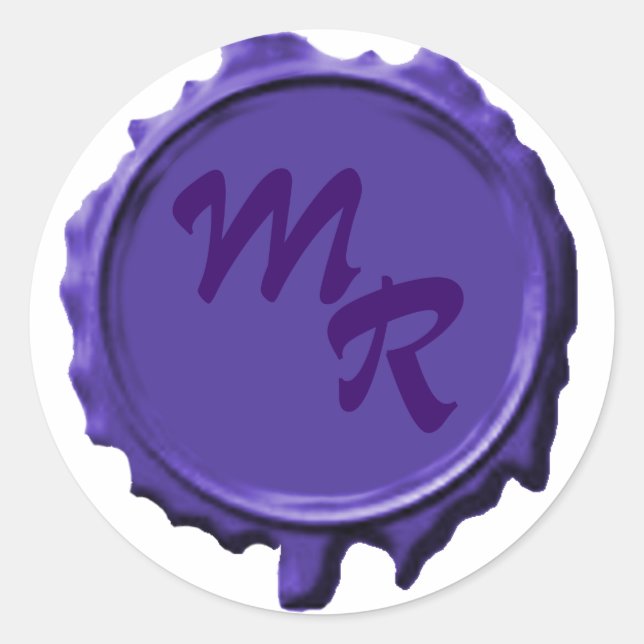 Purple Monogram Seal Wedding Stickers (Front)