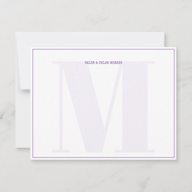 Purple Monogram Typewriter Couple Wedding Custom Card (Front)