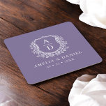 Purple Monogram Wedding Floral Crest Elegant Square Paper Coaster<br><div class="desc">Make your wedding tables look even more beautiful with these Purple Monogram Wedding Floral Crest Elegant Square Paper Coasters. Designed with a soft floral crest and your custom initials in a classic purple colour, they add a personal and elegant touch to your reception, bridal shower, or engagement party. These disposable...</div>