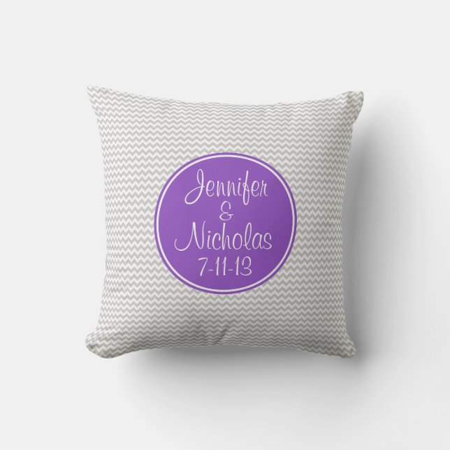 Purple Monogram with Grey Chevron Pillow (Front)