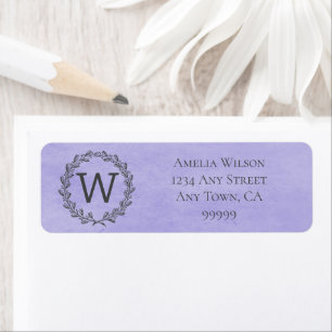 Purple Monogram Wreath Address Label Return Address Label