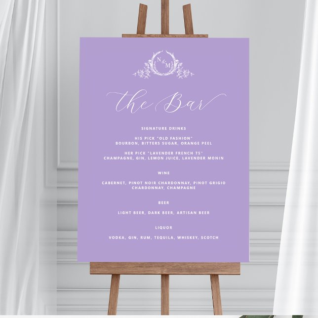 Purple Monogrammed Elegant Bar Wedding Sign (Creator Uploaded)