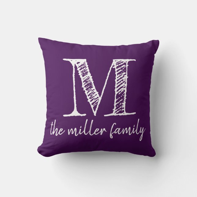 Purple Monogrammed Family Pillow Chalkboard Style (Front)