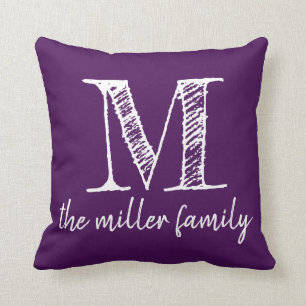 Purple Monogrammed Family Pillow Chalkboard Style