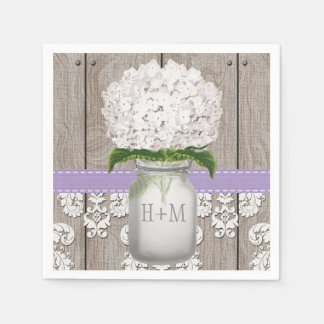 Purple Monogrammed White Hydrangea Mason Jar Napkin