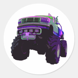 Purple Monster Truck Classic Round Sticker