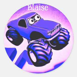 Purple Monster Truck Classic Round Sticker