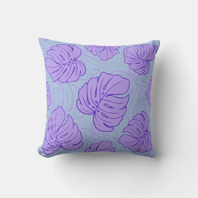 Purple Monstera Leaves Cushion (Front)