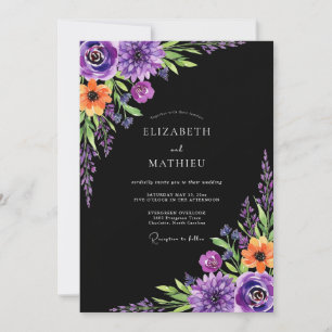 Purple Moody Botanical Wedding Invitation