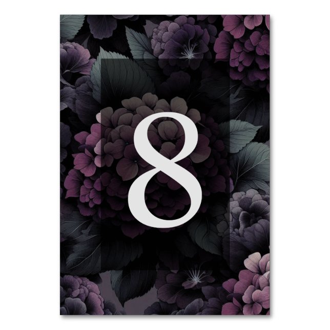 Purple Moody Floral Table Number (Front)