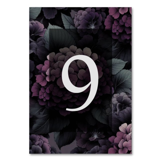 Purple Moody Floral Table Number (Front)