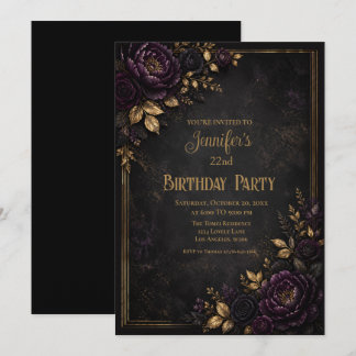 Purple Moody Flowers Birthday Invitation