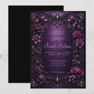 Purple Moody Flowers Sweet 16 Birthdy Invitation