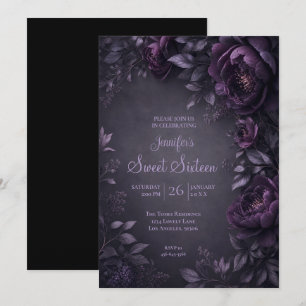 Purple Moody Flowers Sweet 16 Birthdy Invitation