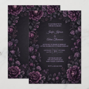 Purple Moody Flowers Wedding Invitation