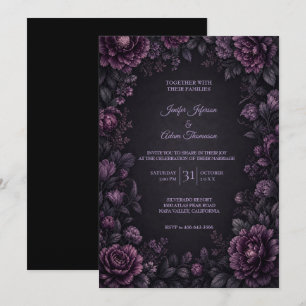 Purple Moody Flowers Wedding Invitation