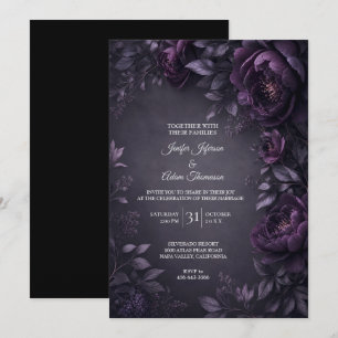 Purple Moody Flowers Wedding Invitation