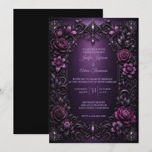Purple Moody Flowers Wedding Invitation
