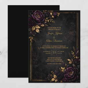 Purple Moody Flowers Wedding Invitation