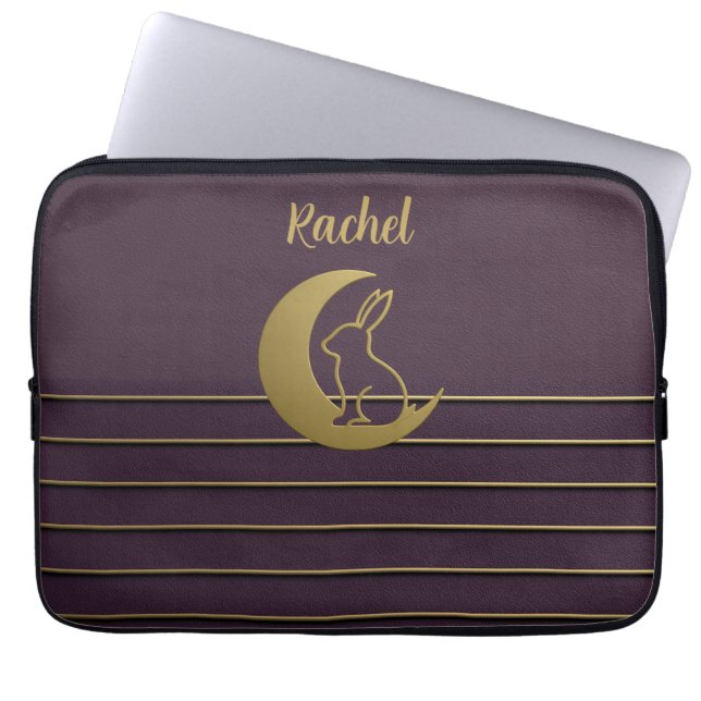 Purple Moon Bunny Design Electronics Bag (Front)