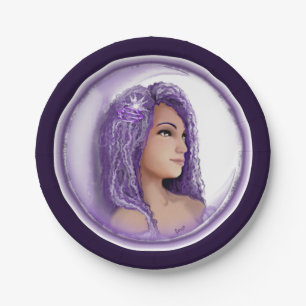 Purple Moon Child Paper Plate